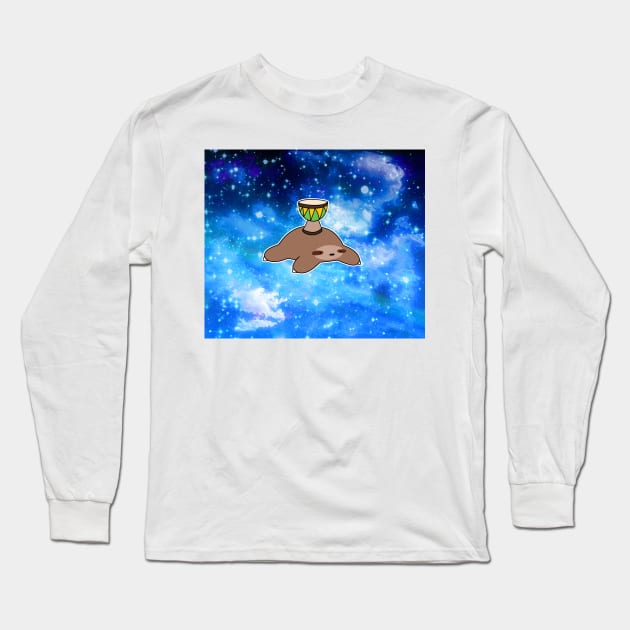 Djembe Sloth Blue Starry Night Sky Long Sleeve T-Shirt by saradaboru